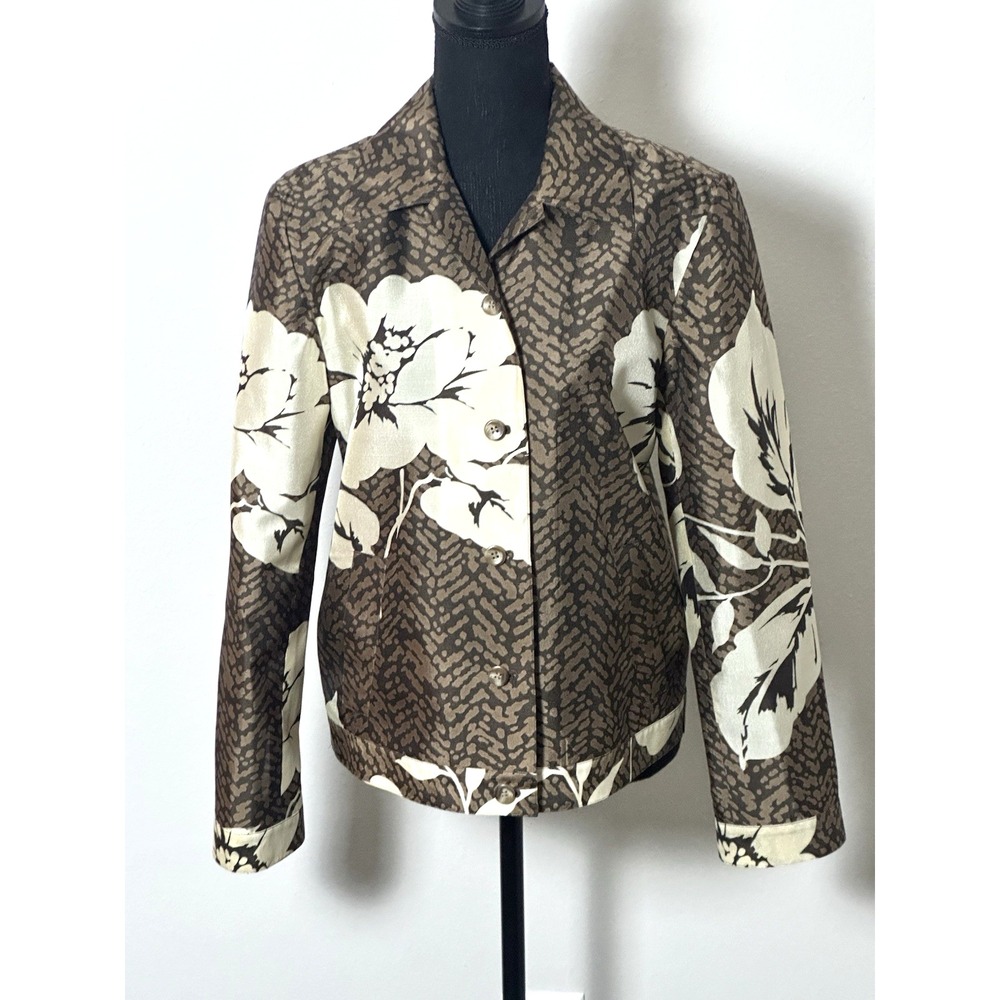 Linda Allard Ellen Tracy‎ Brown and Ivory Floral Schacket Jacket Size (6)